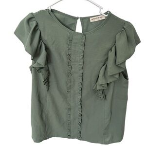 Women’s dressy olive green flutter sleeves top with ruffles